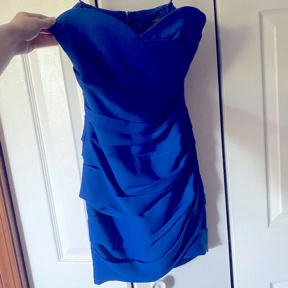 royal blue tight dress Mermaid Strapless Satin Long Prom Dress With Slit, Royal Blue / 4 main image 0